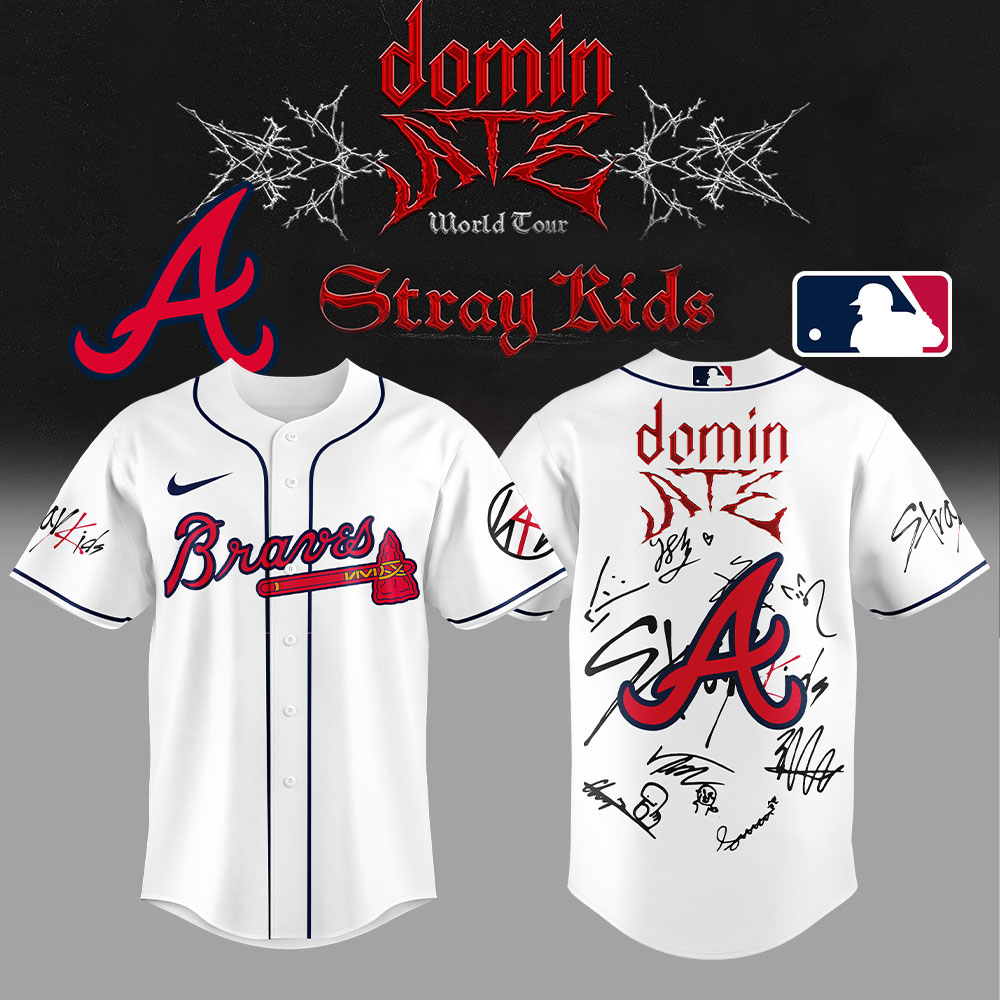 Atlanta Braves x Stray Kids DomiATE Word Tour Signature Baseball Jersey Atlanta Braves x Stray Kids DomiATE Word Tour Signature Baseball Jersey