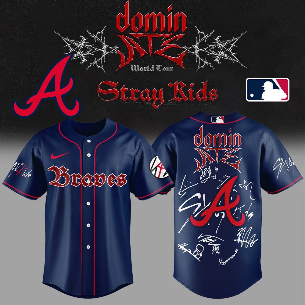 Atlanta Braves x Stray Kids DomiATE Word Tour Signature Baseball Jersey Atlanta Braves x Stray Kids DomiATE Word Tour Signature Baseball Jersey