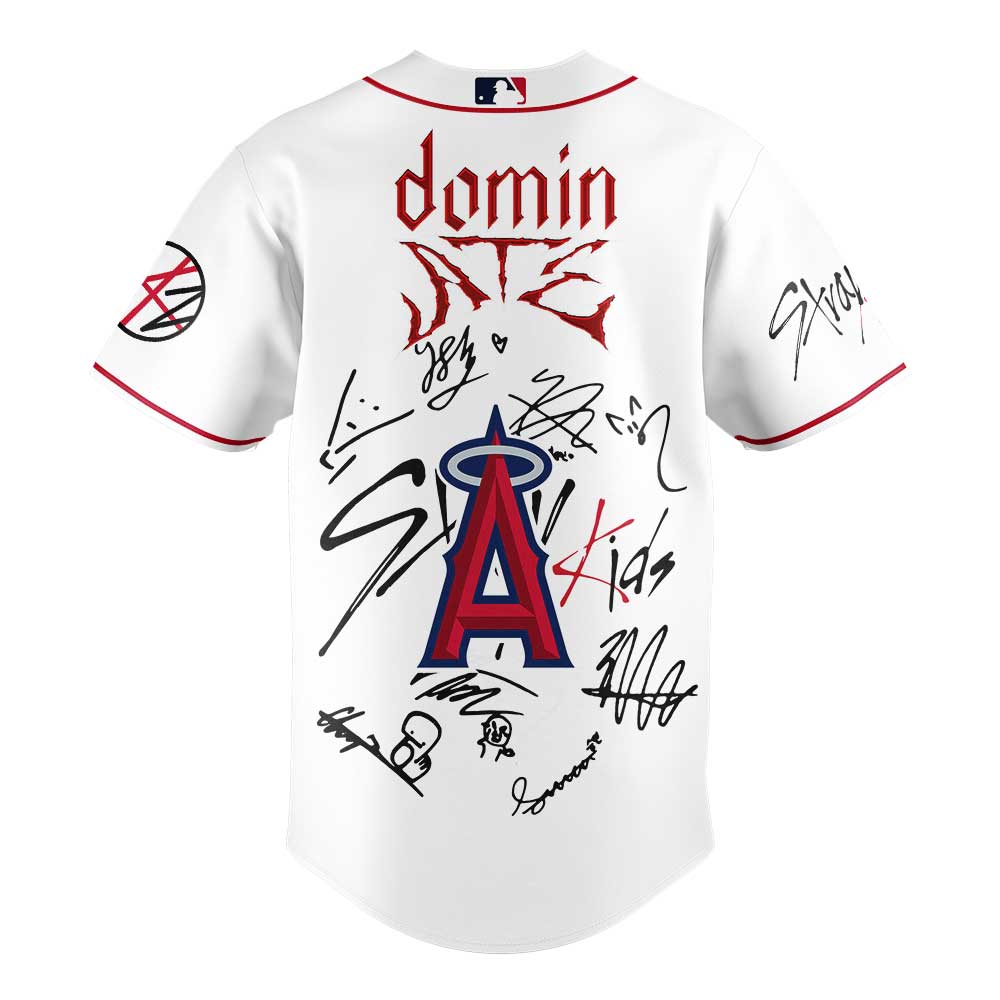 Los Angeles Angels x Stray Kids DomiATE Word Tour Signature Baseball Jersey Los Angeles Angels x Stray Kids DomiATE Word Tour Signature Baseball Jersey