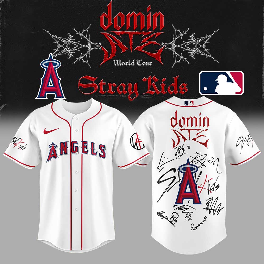 Los Angeles Angels x Stray Kids DomiATE Word Tour Signature Baseball Jersey Los Angeles Angels x Stray Kids DomiATE Word Tour Signature Baseball Jersey