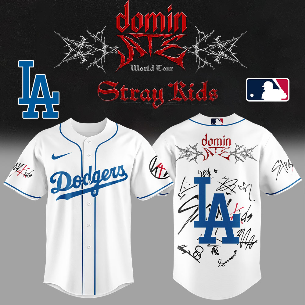 Los Angeles Dodgers x Stray Kids DomiATE Word Tour Signature Baseball Jersey Los Angeles Dodgers x Stray Kids DomiATE Word Tour Signature Baseball Jersey