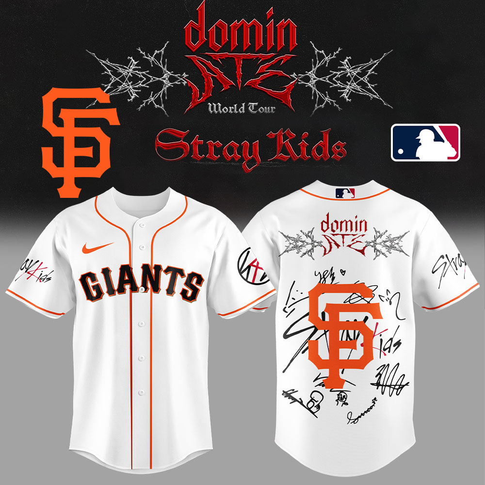 San Francisco Giants x Stray Kids DomiATE Word Tour Signature Baseball Jersey San Francisco Giants x Stray Kids DomiATE Word Tour Signature Baseball Jersey