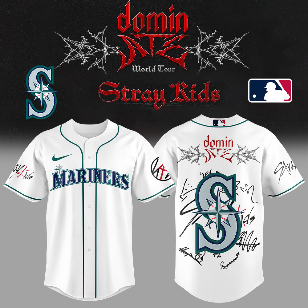 Seattle Mariners x Stray Kids DomiATE Word Tour Signature Baseball Jersey Seattle Mariners x Stray Kids DomiATE Word Tour Signature Baseball Jersey