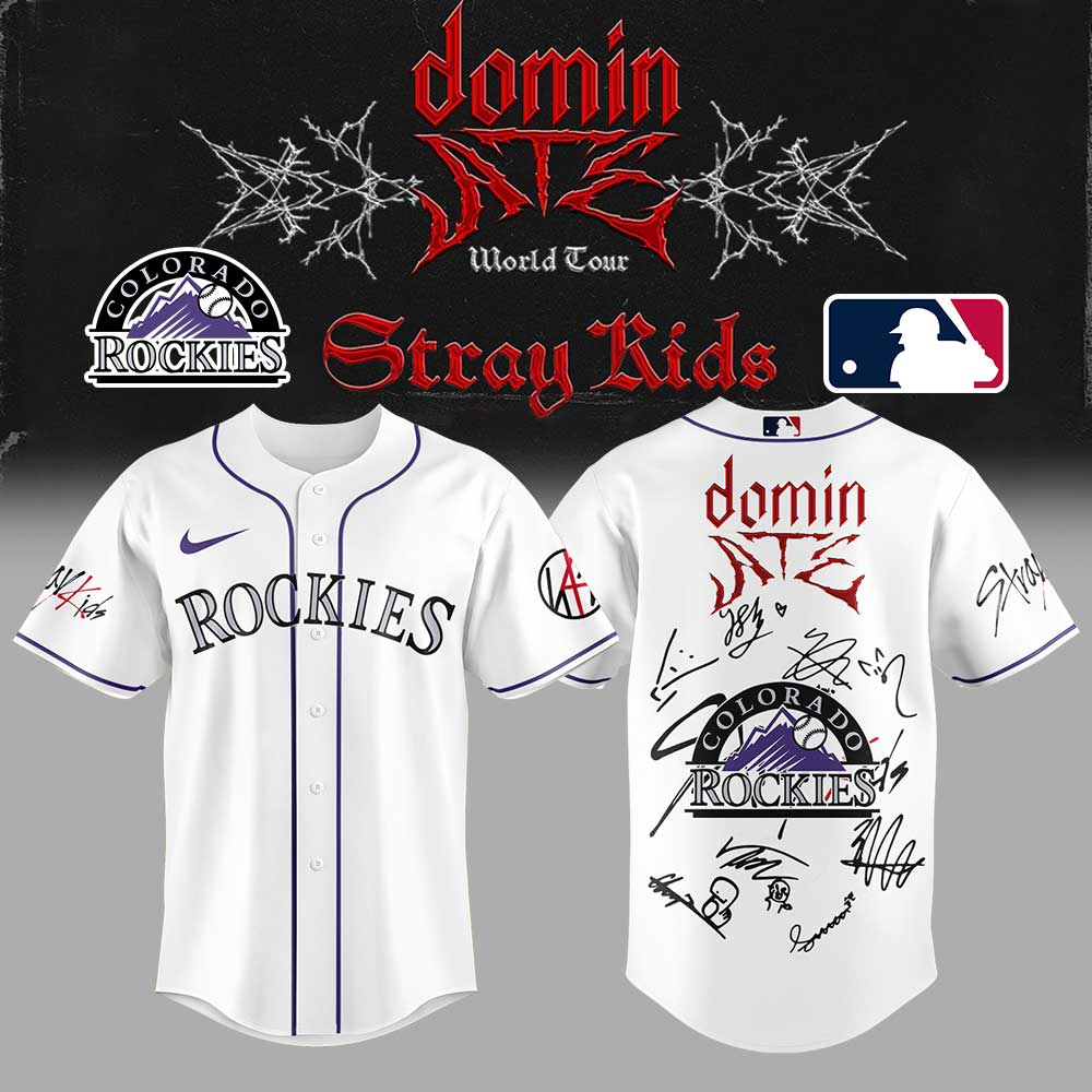 Colorado Rockies x Stray Kids DomiATE Word Tour Signature Baseball Jersey Colorado Rockies x Stray Kids DomiATE Word Tour Signature Baseball Jersey