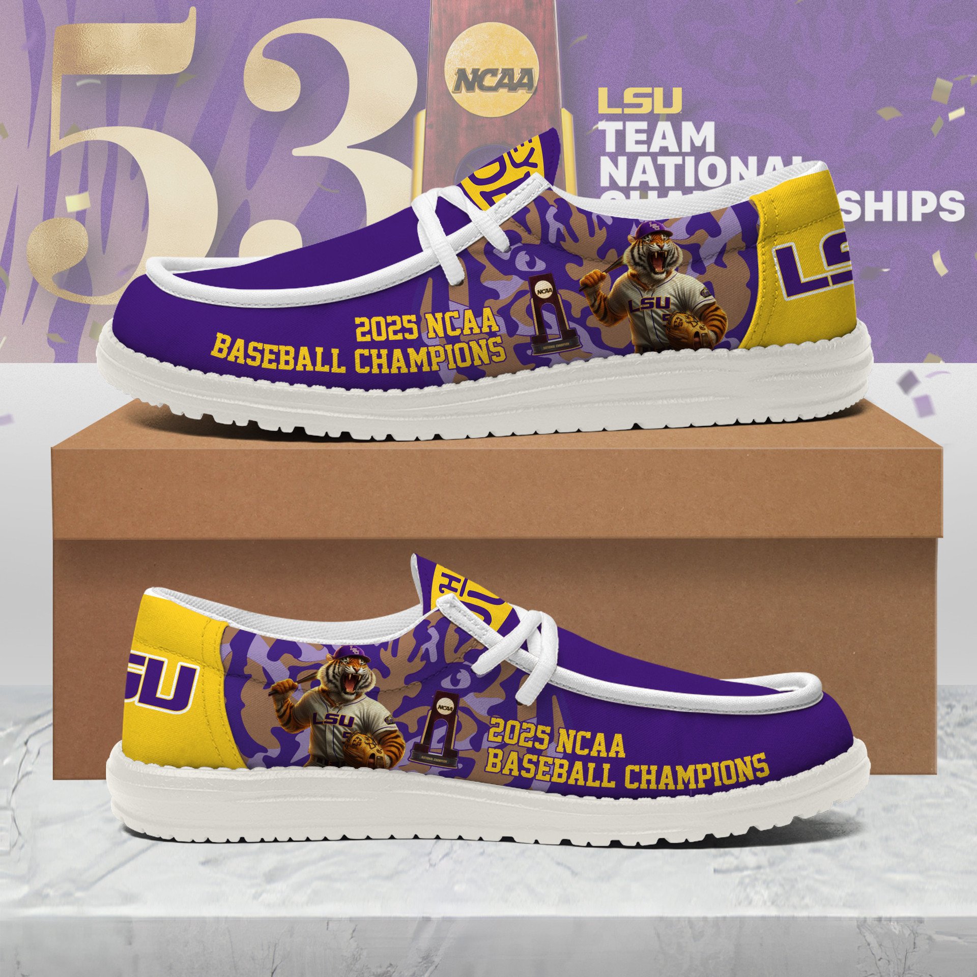 LSU Tigers NCAA "National Champions 2025" Hey Dude Shoes LSU Tigers NCAA "National Champions 2025" Hey Dude Shoes