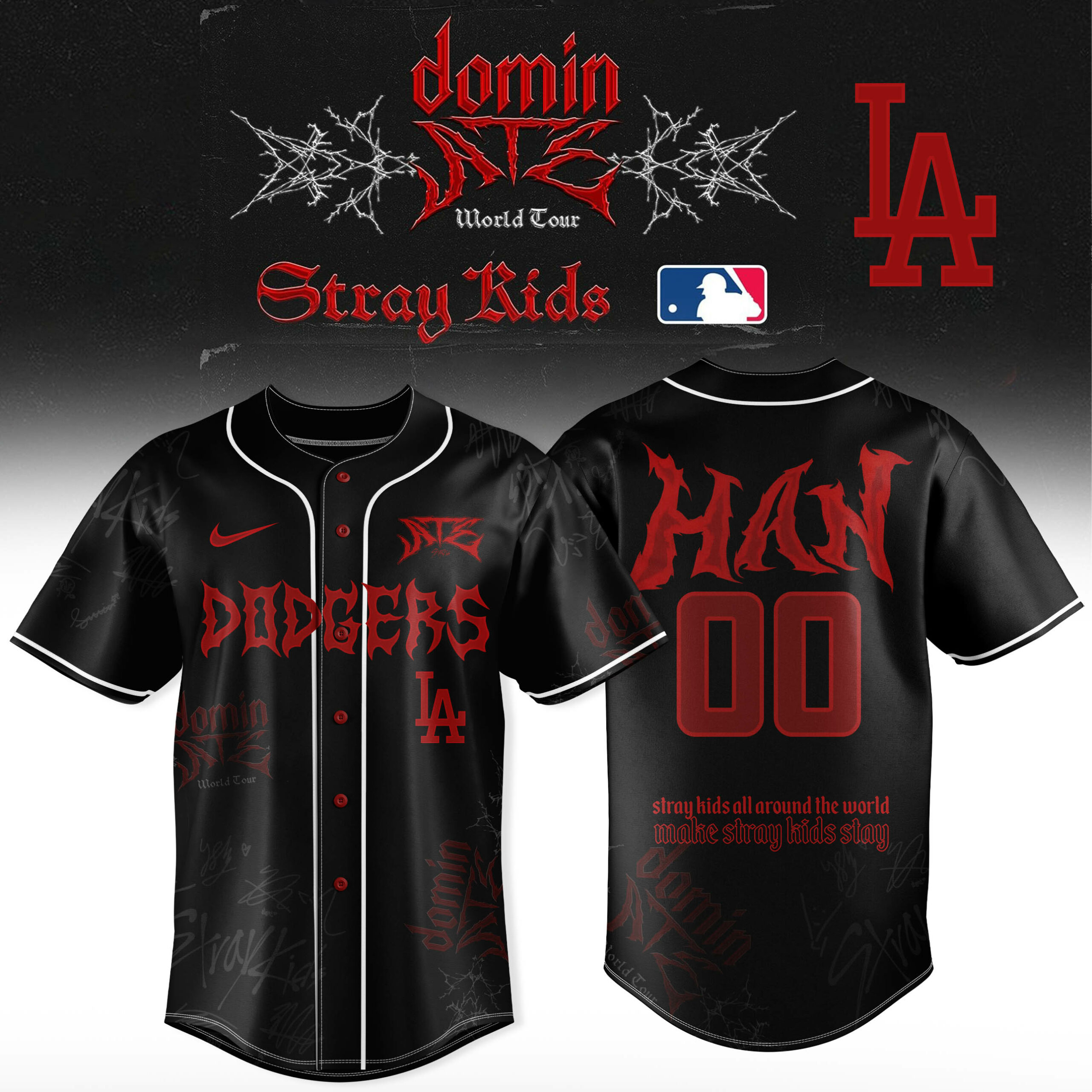 Los Angeles Dodgers x Stray Kids DomiATE Word Tour Personalized Baseball Jersey Los Angeles Dodgers x Stray Kids DomiATE Word Tour Personalized Baseball Jersey
