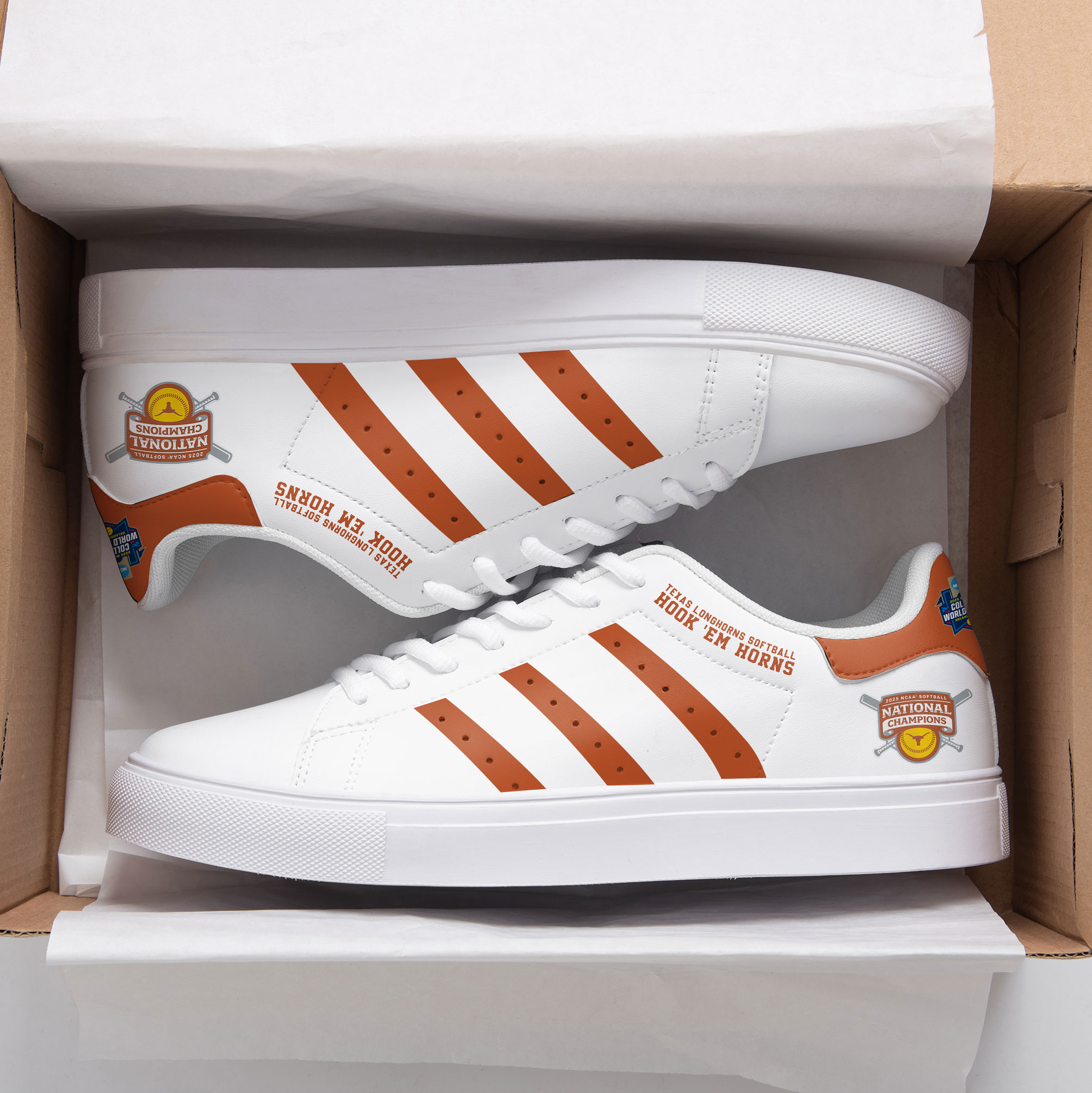 Texas Longhorns Softball National Champions 2025 "Hook em Horn" Stan Smith Shoes Texas Longhorns Softball National Champions 2025 "Hook em Horn" Stan Smith Shoes