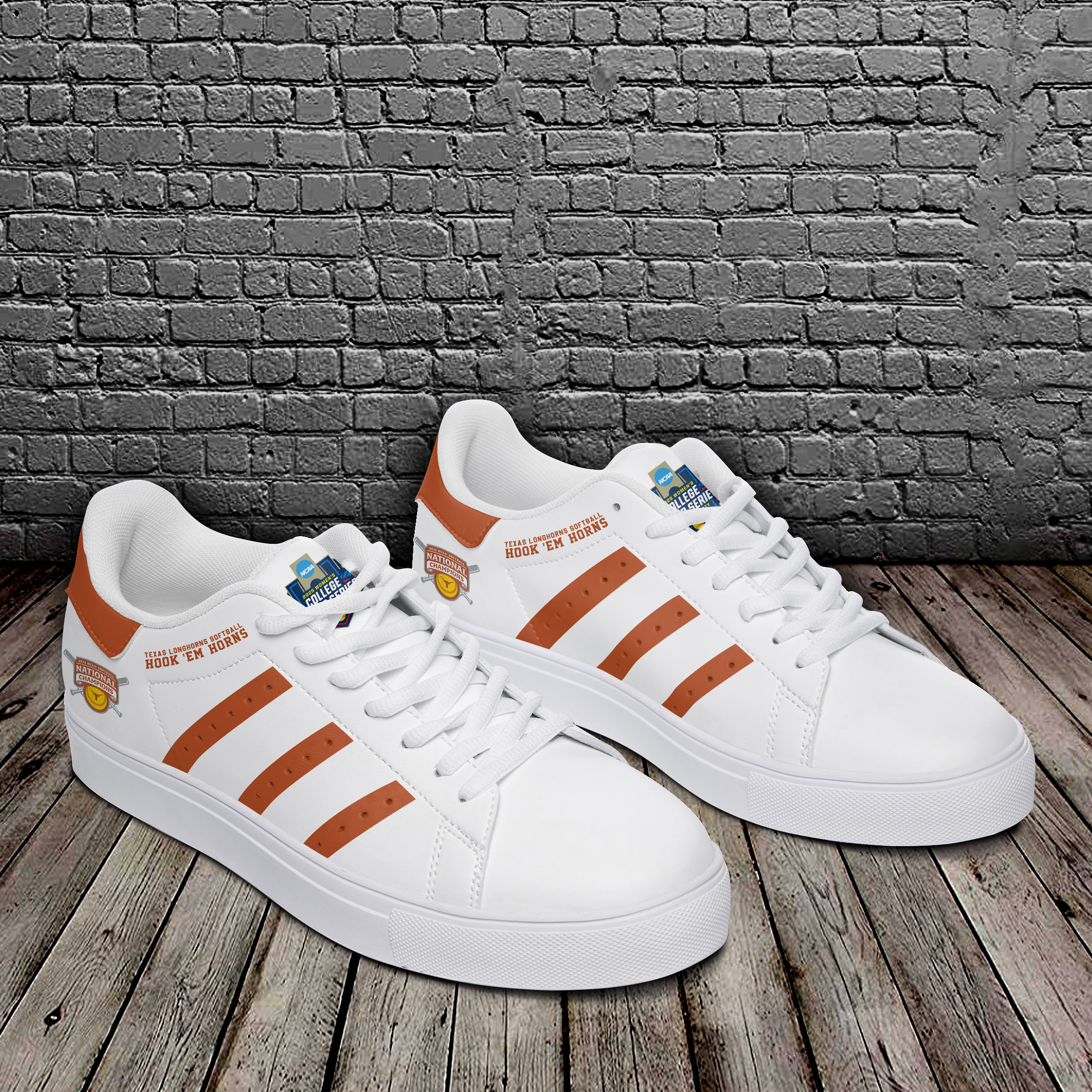 Texas Longhorns Softball National Champions 2025 "Hook em Horn" Stan Smith Shoes Texas Longhorns Softball National Champions 2025 "Hook em Horn" Stan Smith Shoes