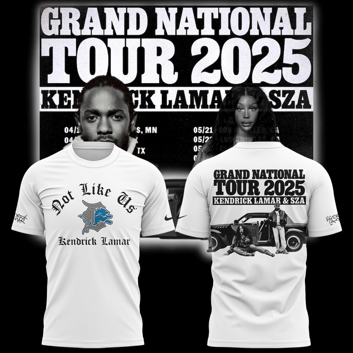 Detroit Lions x Kendrick Lamar & SZA "Grand National Tour 2025" White T-shirt Detroit Lions x Kendrick Lamar & SZA "Grand National Tour 2025" White T-shirt