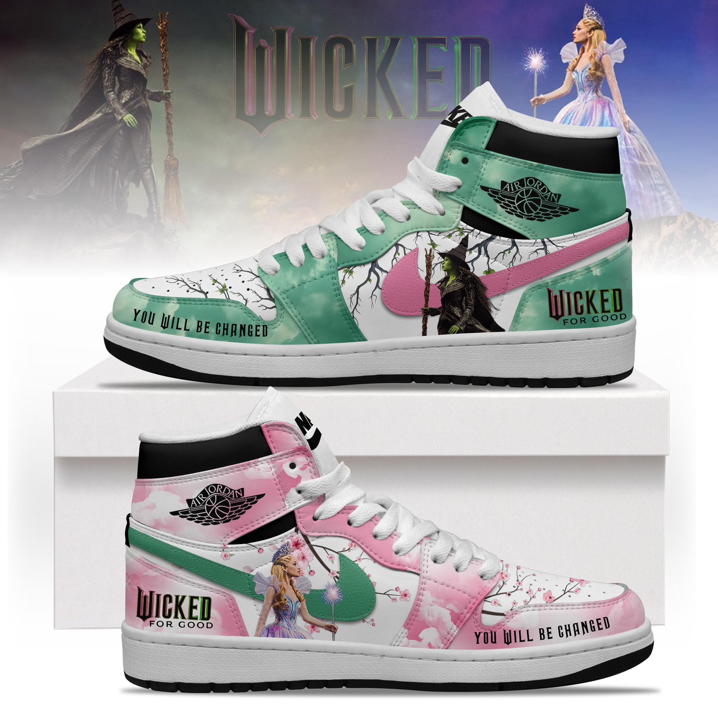 Wicked "You will be Changed For Good" Special Air Jordan 1 Sneaker Wicked "You will be Changed For Good" Special Air Jordan 1 Sneaker