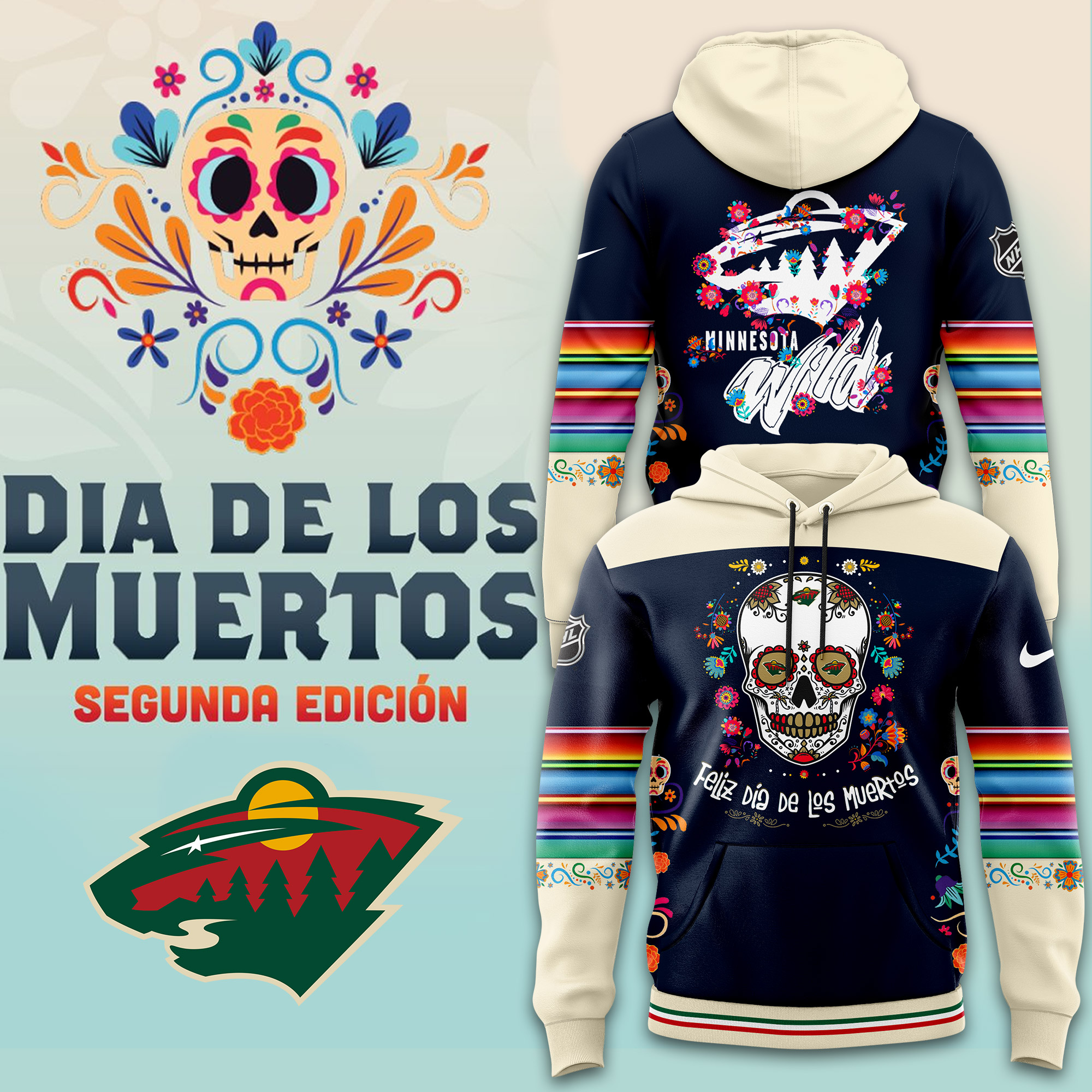 Nhl Minnesota Wild Hoodie Custom Dia De Los Muertos Nhl Minnesota Wild Hoodie Custom Dia De Los Muertos