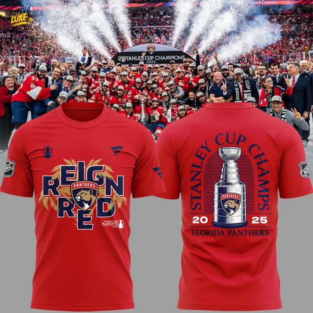 Florida Panthers Back-To-Back Stanley Cup Champions 2025 "Reign Red" Red Tee Florida Panthers Back-To-Back Stanley Cup Champions 2025 "Reign Red" Red Tee