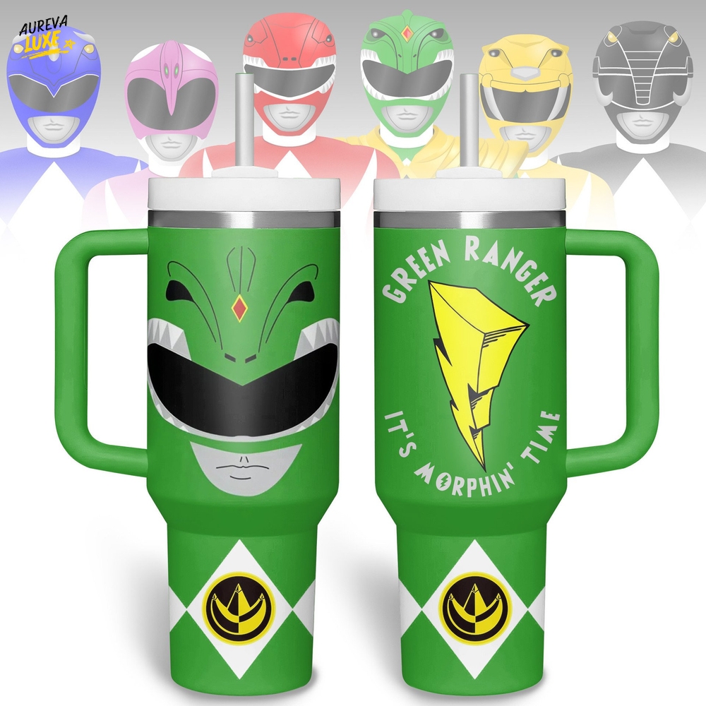 Power Rangers "It's Morphin' Time" Special Green Tumbler 40oz with Handle Power Rangers "It's Morphin' Time" Special Green Tumbler 40oz with Handle