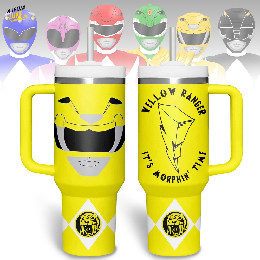 Power Rangers "It's Morphin' Time" Special Yellow Tumbler 40oz with Handle Power Rangers "It's Morphin' Time" Special Yellow Tumbler 40oz with Handle