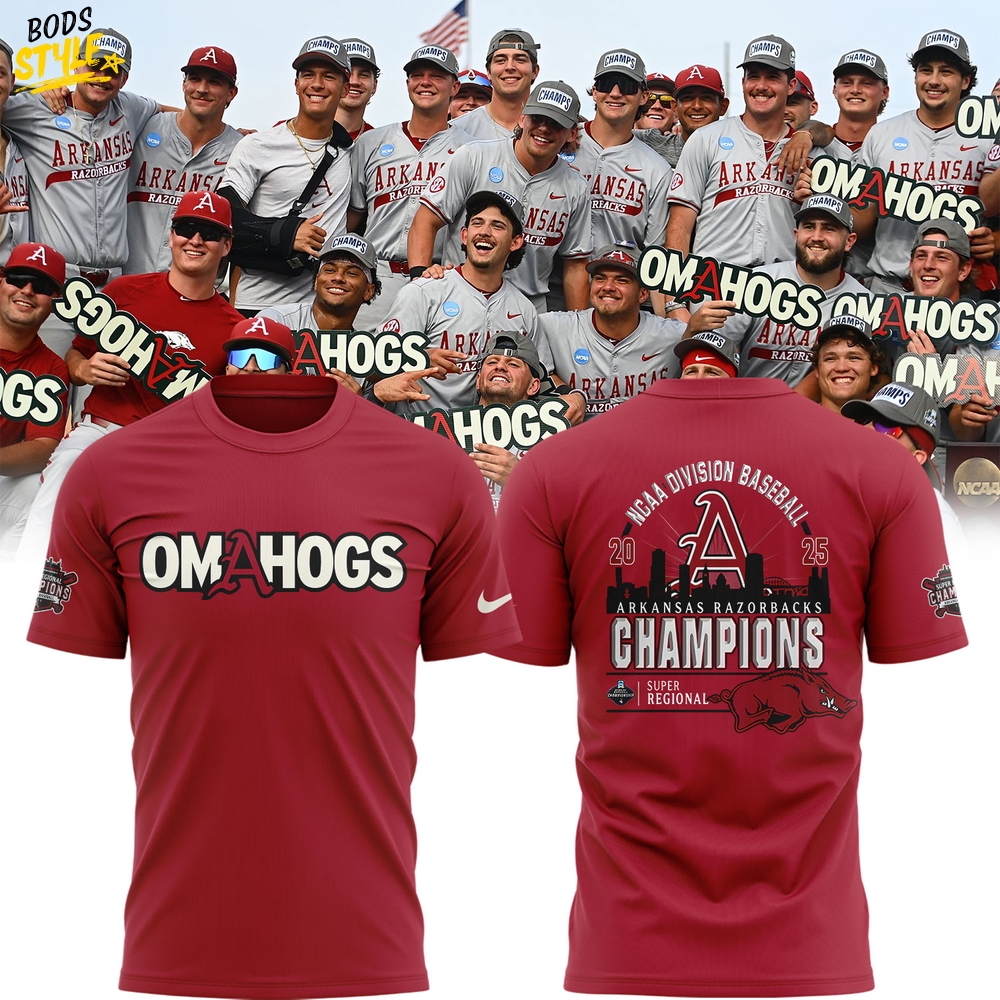 Arkansas Razorback "OMAHOGS" 2025 Super Regionals Champions T-shirt Arkansas Razorback "OMAHOGS" 2025 Super Regionals Champions T-shirt