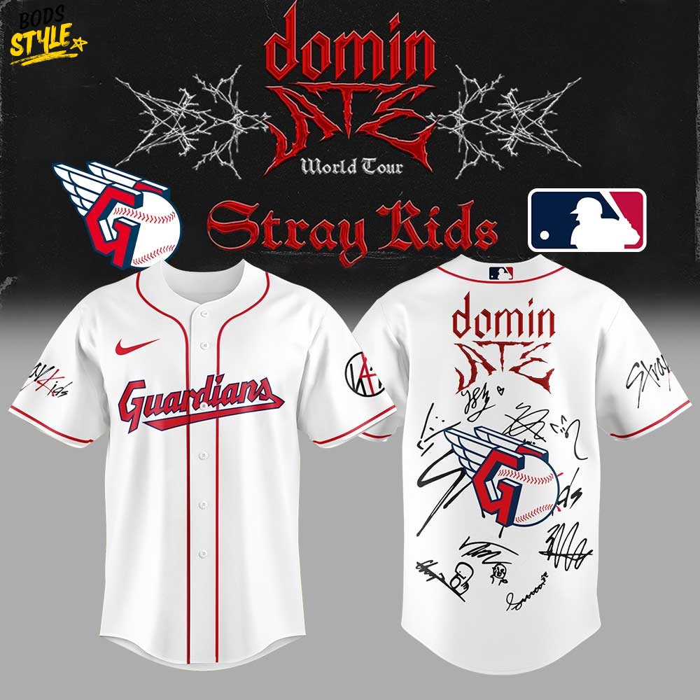 Cleveland Guardians x Stray Kids DomiATE Word Tour Signature Baseball Jersey Cleveland Guardians x Stray Kids DomiATE Word Tour Signature Baseball Jersey