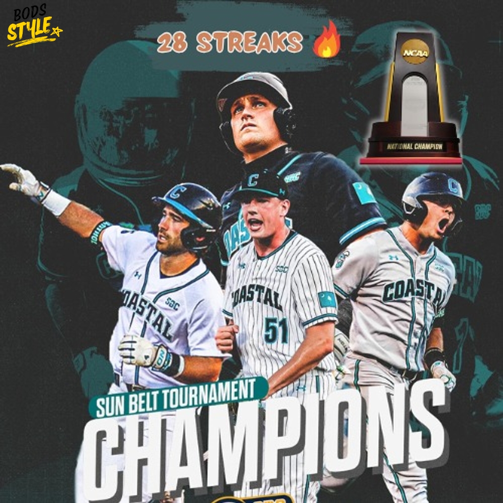 Coastal Carolina Chanticleers Sun Belt Tournament Champions Stripes Jersey Coastal Carolina Chanticleers Sun Belt Tournament Champions Stripes Jersey