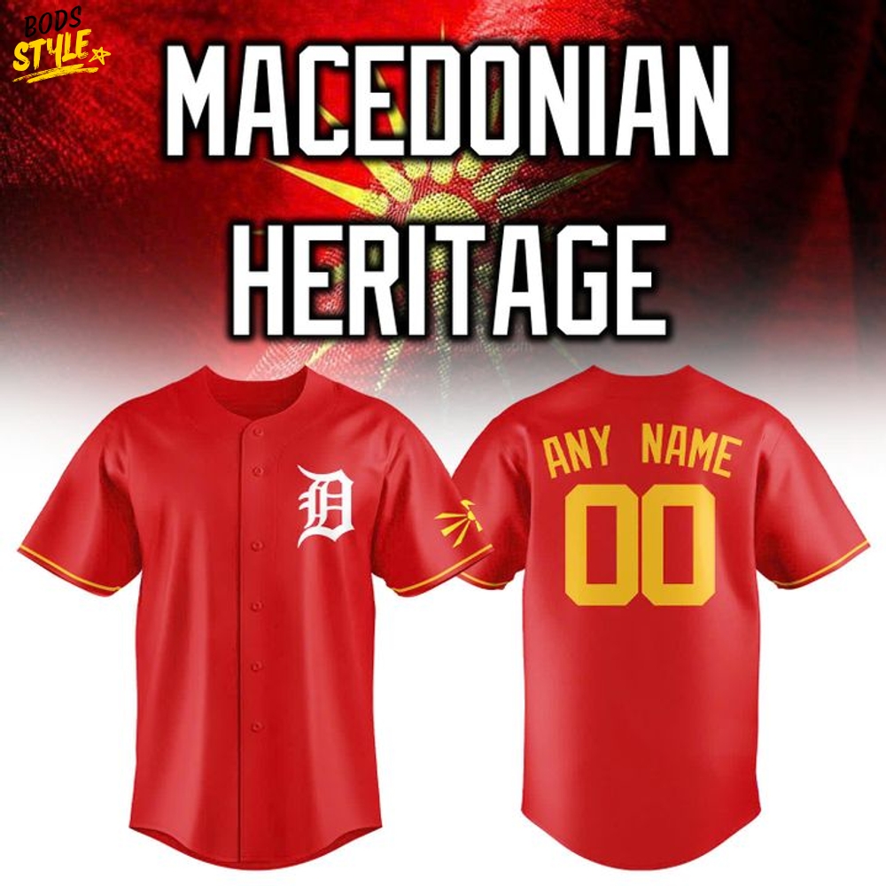 Detroit Tigers Macedonian Heritage Night 2025 Custom Baseball Jersey Detroit Tigers Macedonian Heritage Night 2025 Custom Baseball Jersey