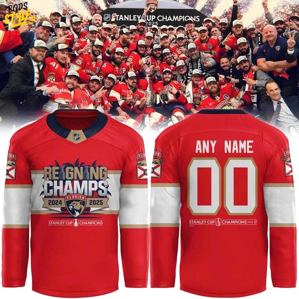 Florida Panthers 2025 Stanley Cup Champions Custom Red Hockey Jersey Florida Panthers 2025 Stanley Cup Champions Custom Red Hockey Jersey