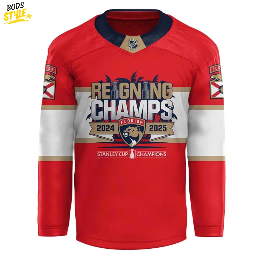 Florida Panthers 2025 Stanley Cup Champions Custom Red Hockey Jersey Florida Panthers 2025 Stanley Cup Champions Custom Red Hockey Jersey