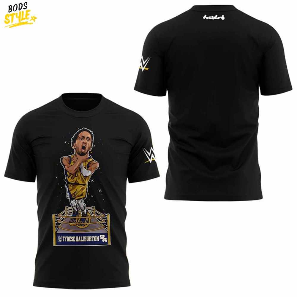 Indiana Pacers Tyrese Haliburton Black WWE T-Shirt Indiana Pacers Tyrese Haliburton Black WWE T-Shirt