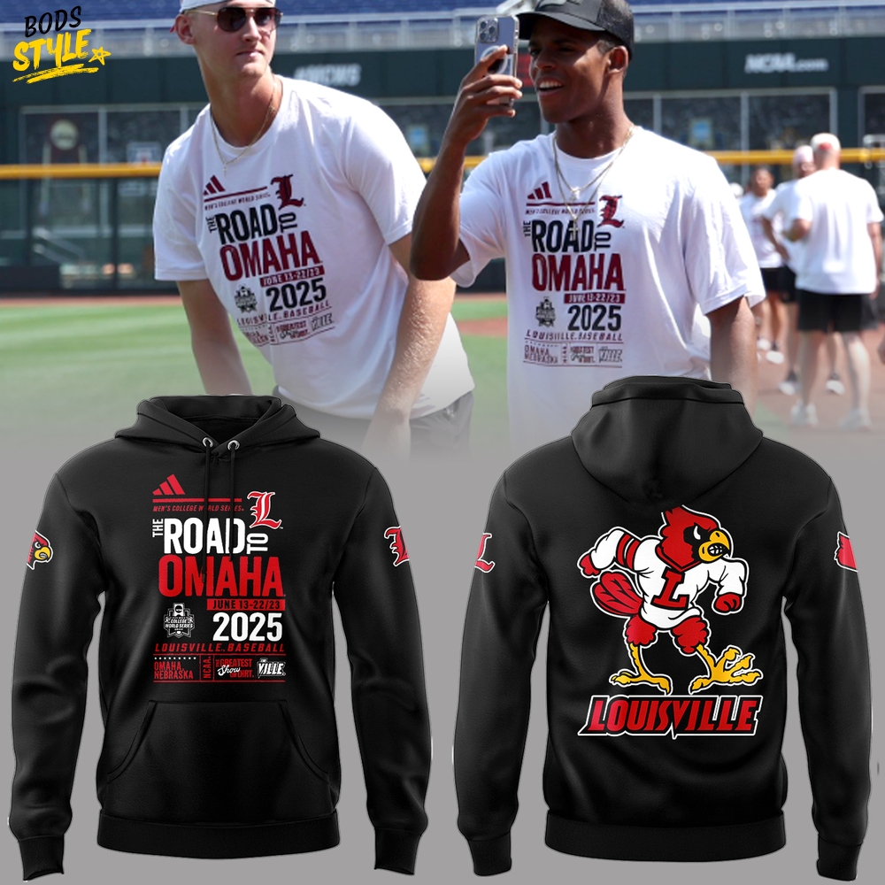Louisville Cardinals "The Road To OMAHA 2025" Black Hoodie Louisville Cardinals "The Road To OMAHA 2025" Black Hoodie