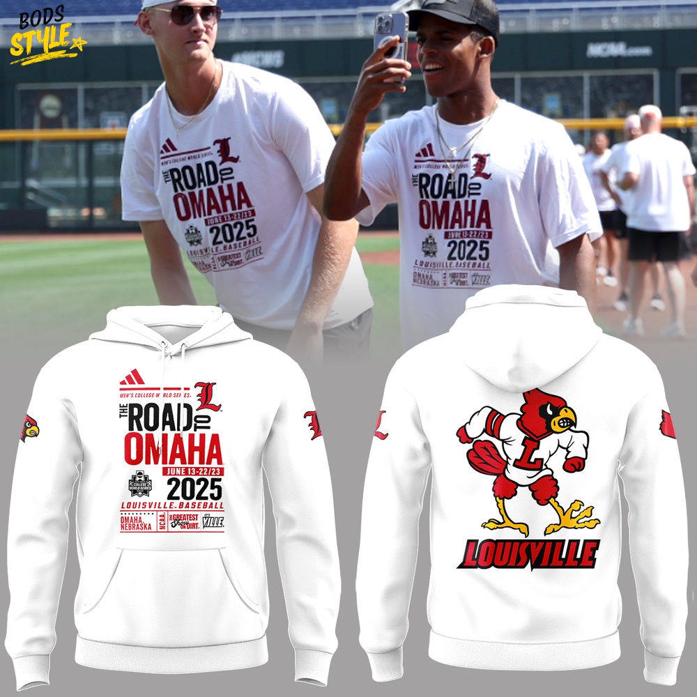 Louisville Cardinals "The Road To OMAHA 2025" White Hoodie Louisville Cardinals "The Road To OMAHA 2025" White Hoodie