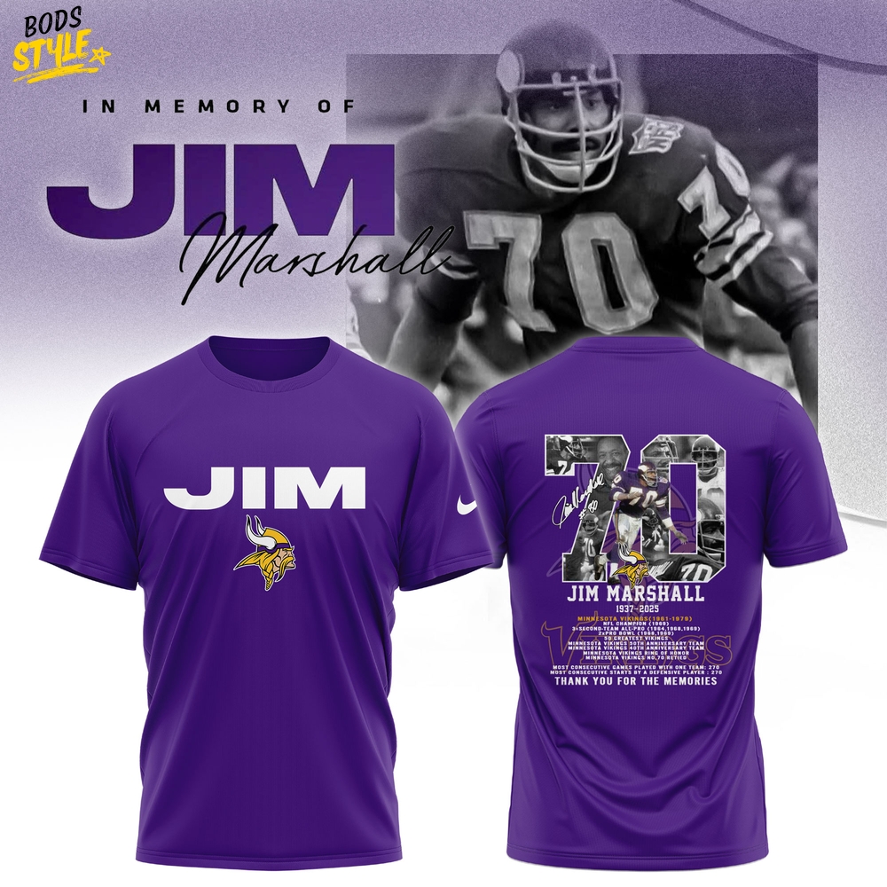 Minnesota Vikings In Memory of Jim Marshall Special Tee Minnesota Vikings In Memory of Jim Marshall Special Tee