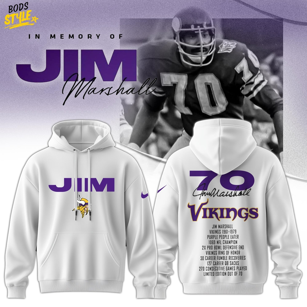 Minnesota Vikings In Memory of Jim Marshall Special White Hoodie Minnesota Vikings In Memory of Jim Marshall Special White Hoodie