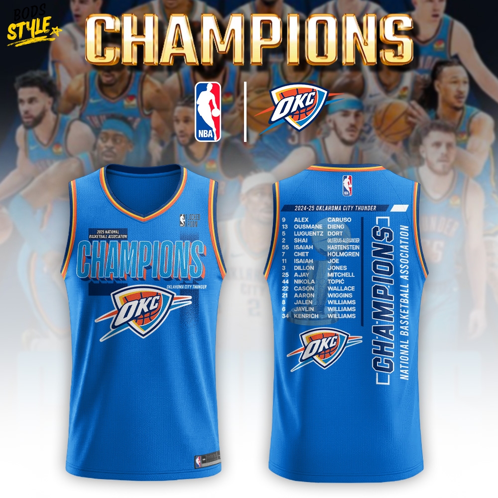 Oklahoma City Thunder 2025 NBA Champions Blue Basketball Jersey Oklahoma City Thunder 2025 NBA Champions Blue Basketball Jersey
