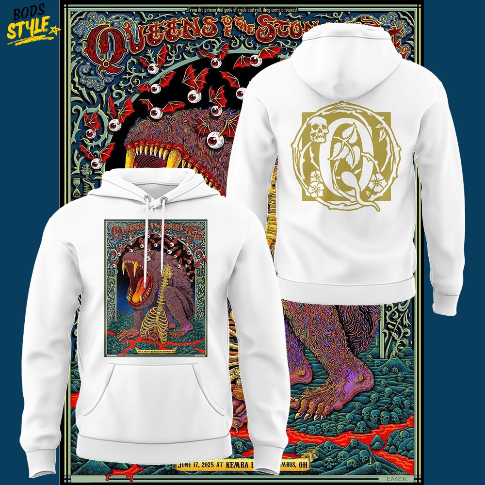 Queens of the Stone Age World Tour 2025 In Columbus Special White Hoodie Queens of the Stone Age World Tour 2025 In Columbus Special White Hoodie