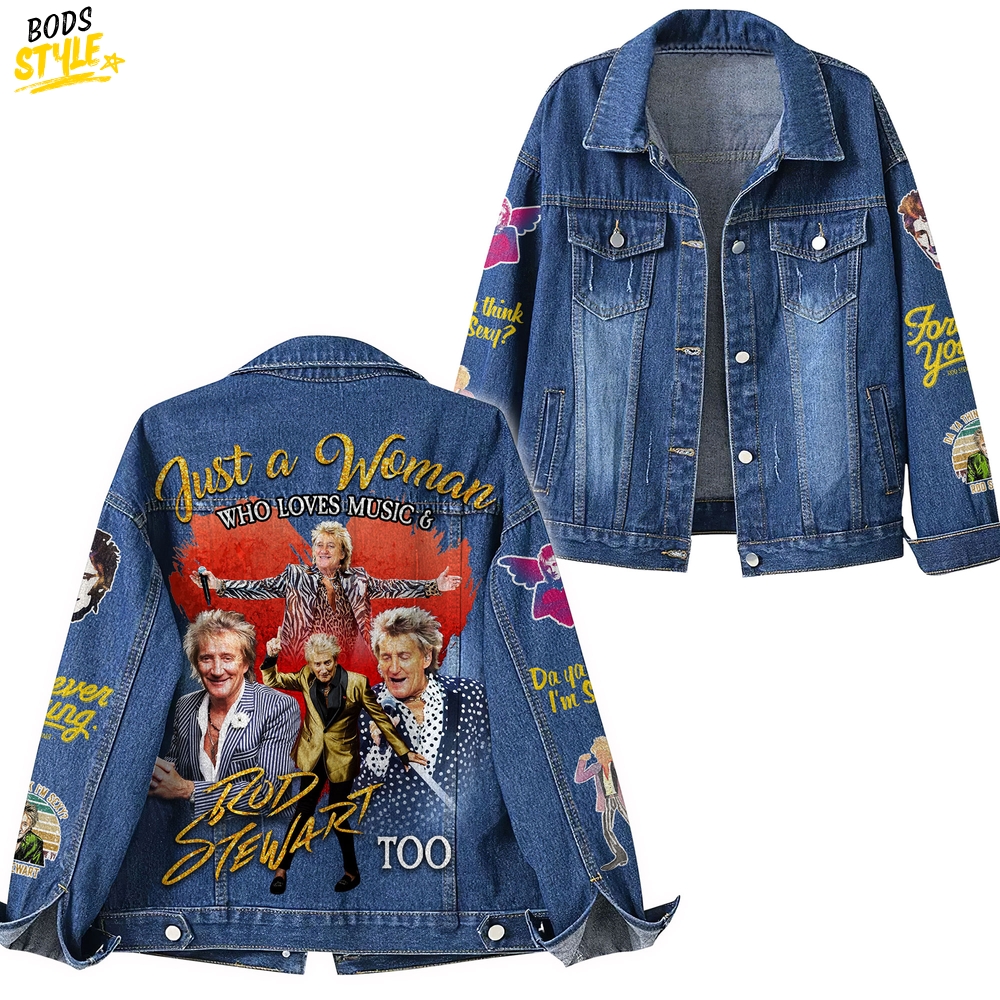 Rod Stewart Just a Woman Who Love Music Denim Jacket Rod Stewart Just a Woman Who Love Music Denim Jacket