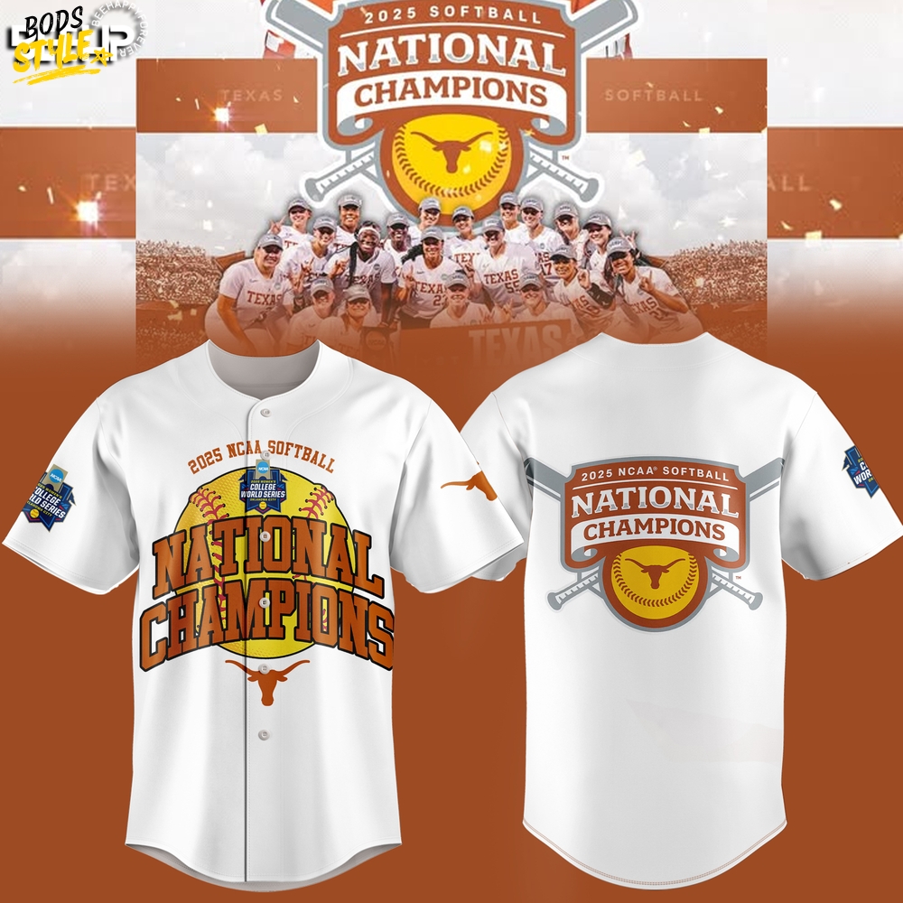 Texas Longhorns Softball National Champions 2025 "Hook em Horn" White Baseball Jersey Texas Longhorns Softball National Champions 2025 "Hook em Horn" White Baseball Jersey