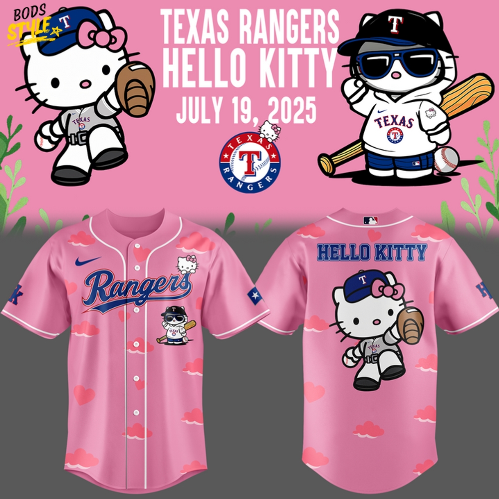 Texas Rangers x Hello Kitty Night Pink Baseball Jersey Texas Rangers x Hello Kitty Night Pink Baseball Jersey