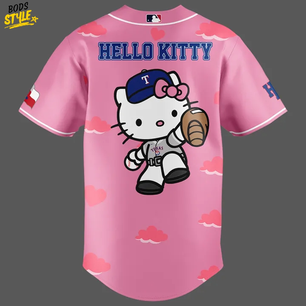 Texas Rangers x Hello Kitty Night Pink Baseball Jersey Texas Rangers x Hello Kitty Night Pink Baseball Jersey