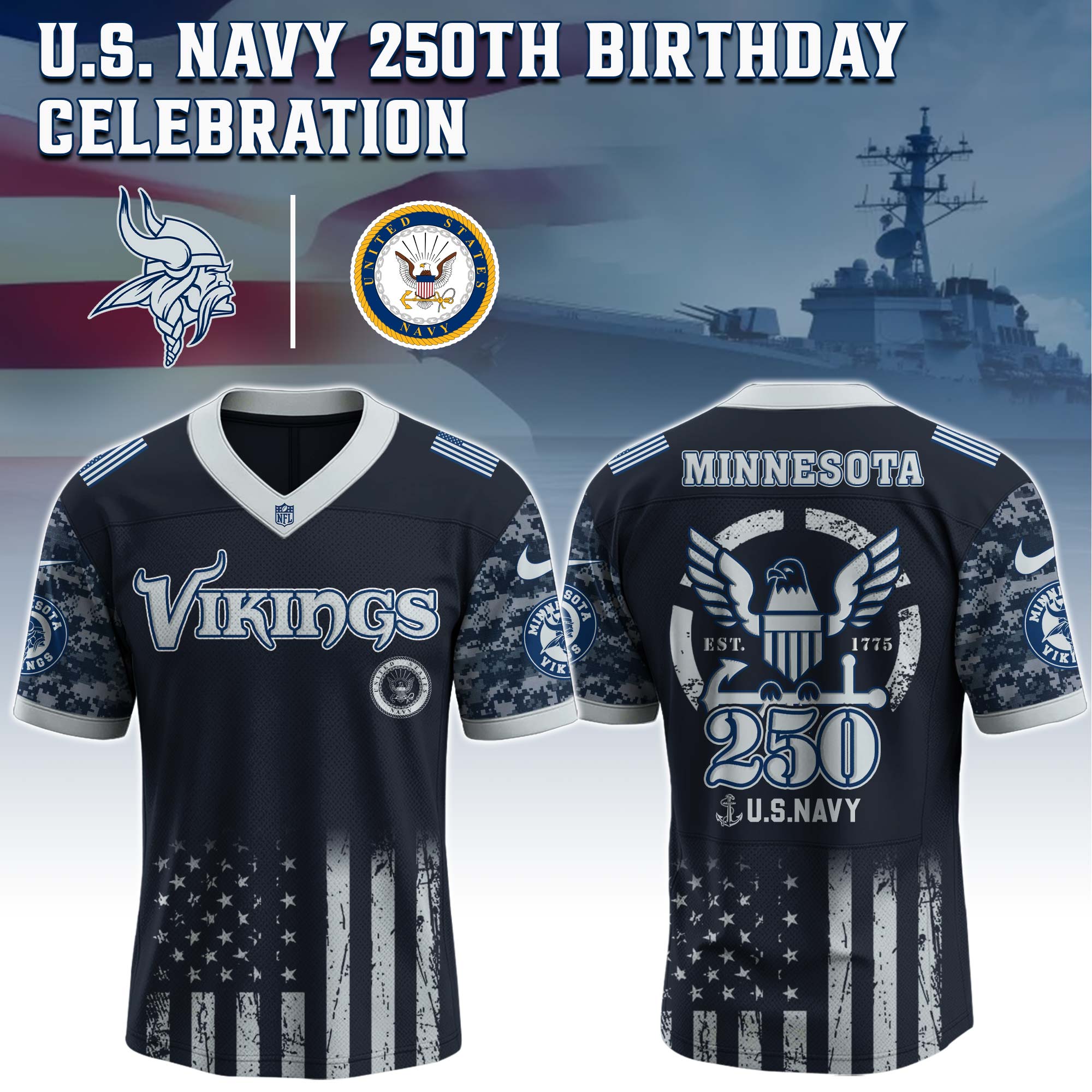 Minnesota Vikings NFL x 250 U.S. Navy 250th Birthday Celebration Jersey Minnesota Vikings NFL x 250 U.S. Navy 250th Birthday Celebration Jersey
