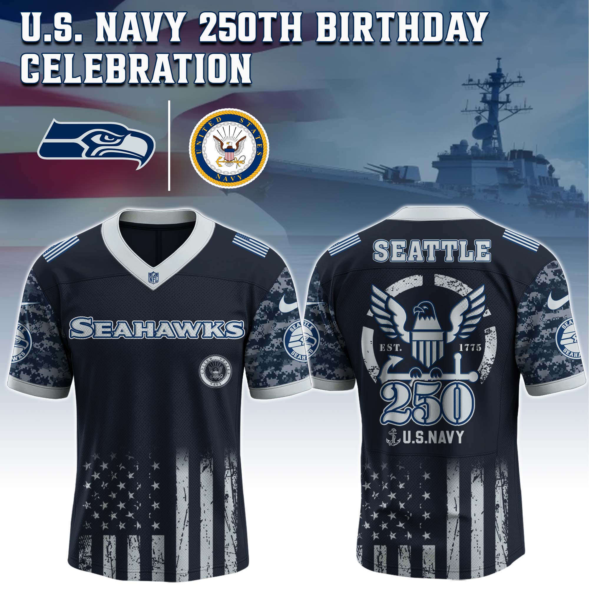 Seattle Seahawks NFL x 250 U.S. Navy 250th Birthday Celebration Jersey Seattle Seahawks NFL x 250 U.S. Navy 250th Birthday Celebration Jersey