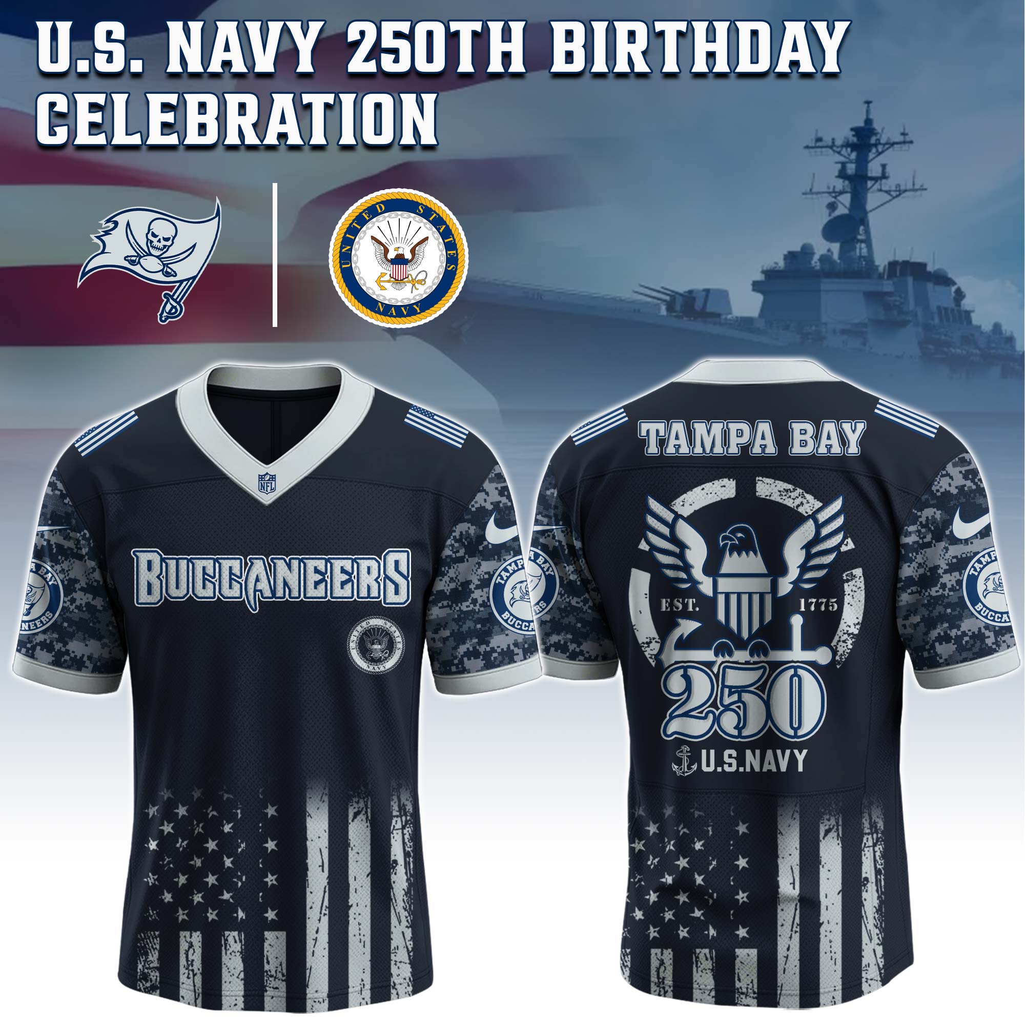 Tampa Bay Buccaneers NFL x 250 U.S. Navy 250th Birthday Celebration Jersey Tampa Bay Buccaneers NFL x 250 U.S. Navy 250th Birthday Celebration Jersey