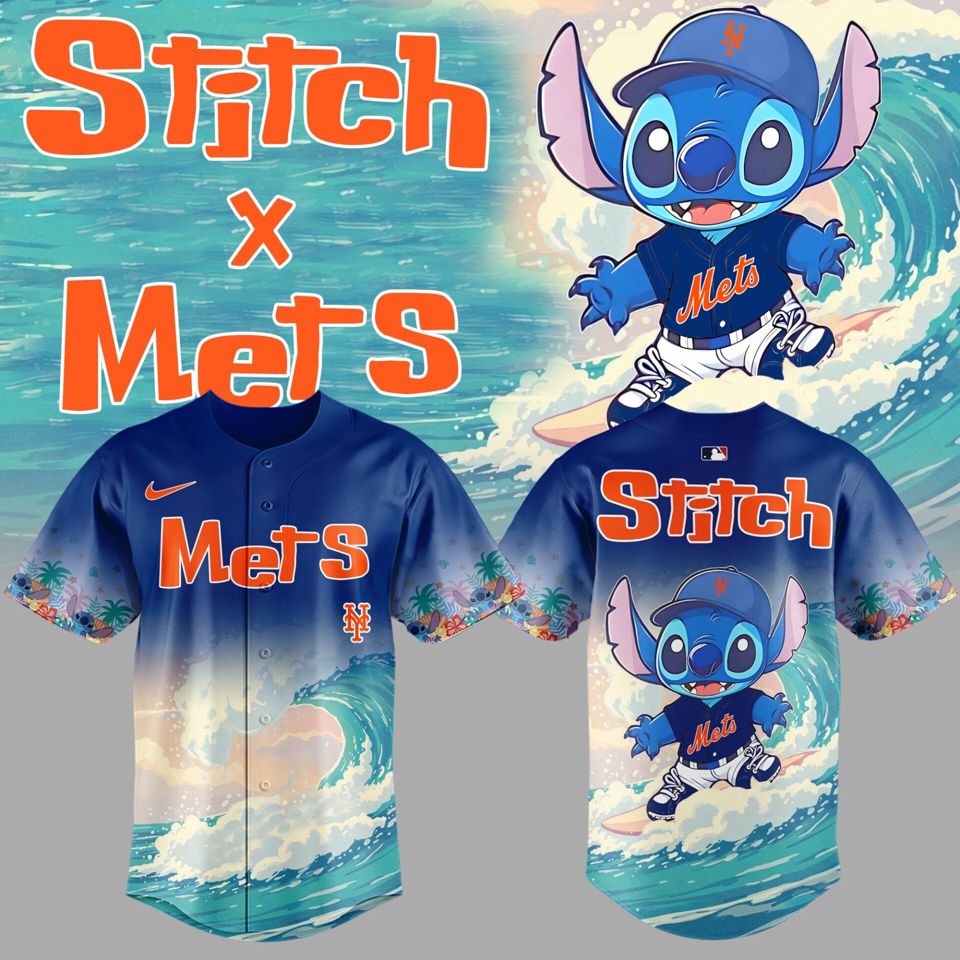 New York Mets x Stitch Surfing Special Baseball Jersey New York Mets x Stitch Surfing Special Baseball Jersey