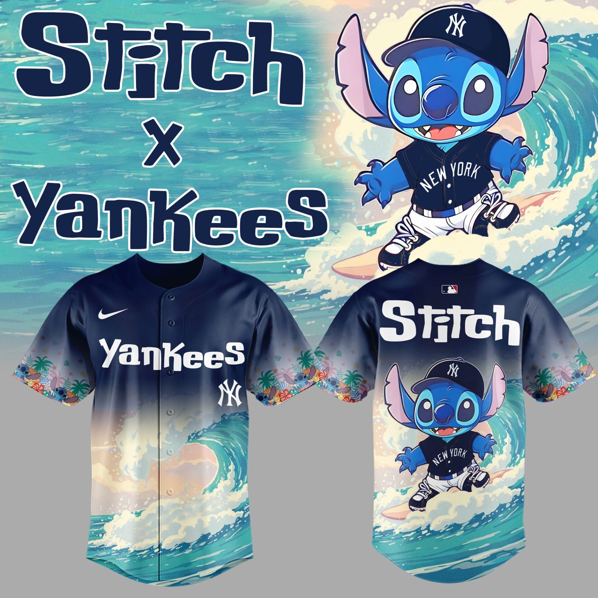New York Yankees x Stitch Surfing Special Baseball Jersey New York Yankees x Stitch Surfing Special Baseball Jersey