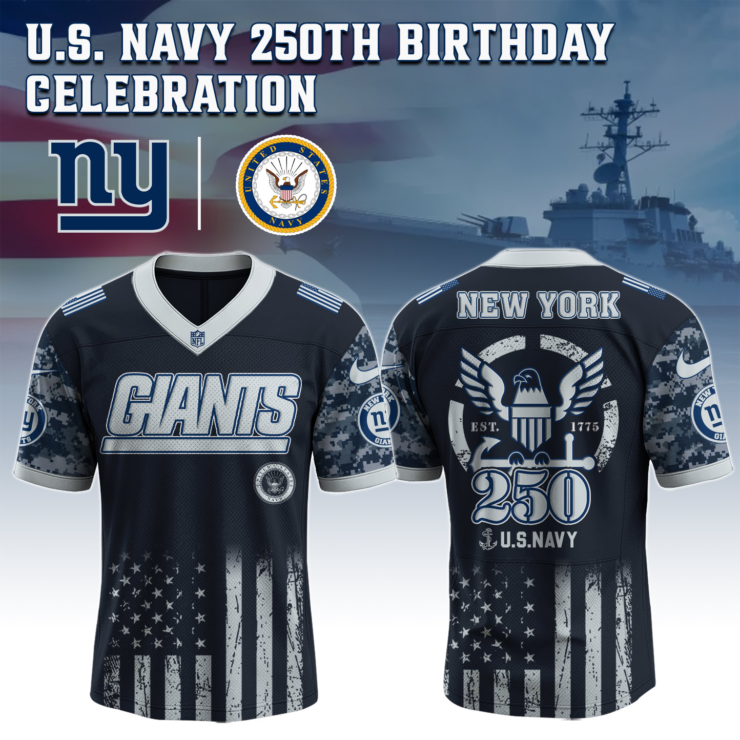 New York Giants NFL x 250 U.S. Navy 250th Birthday Celebration Jersey New York Giants NFL x 250 U.S. Navy 250th Birthday Celebration Jersey
