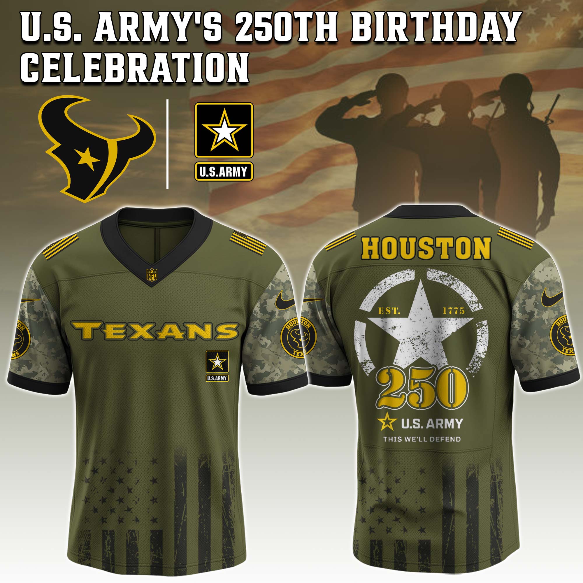 Houston Texans NFL x U.S. Army 250th Birthday Celebration Jersey Houston Texans NFL x U.S. Army 250th Birthday Celebration Jersey