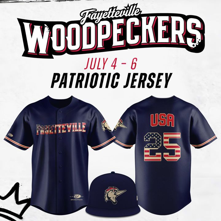 Fayetteville Woodpeckers x 2025 Patriotic Night Special Baseball Jersey Fayetteville Woodpeckers x 2025 Patriotic Night Special Baseball Jersey