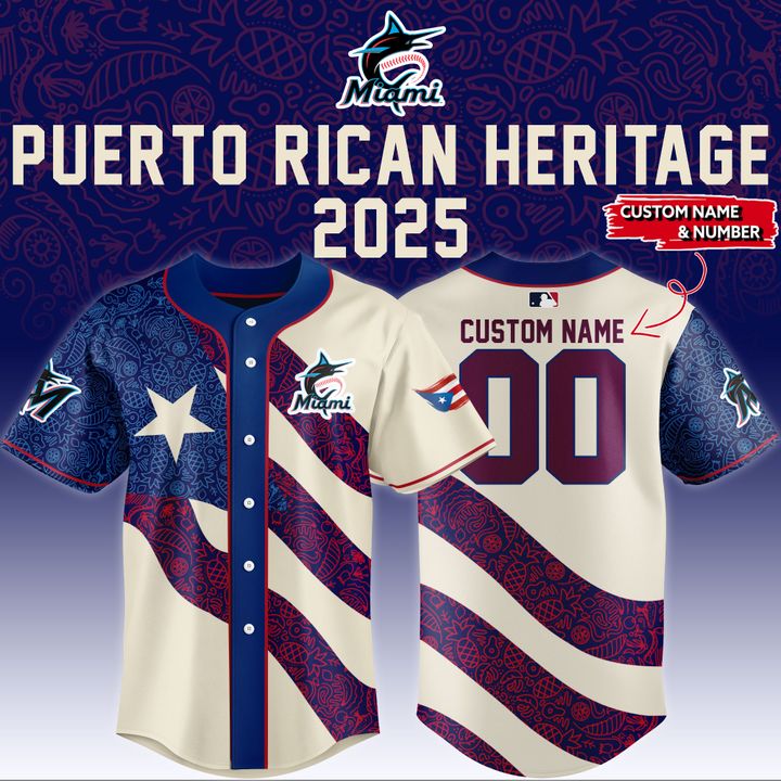 Miami Marlins x Puerto Rican Heritage 2025 Personalized Baseball Jersey Miami Marlins x Puerto Rican Heritage 2025 Personalized Baseball Jersey