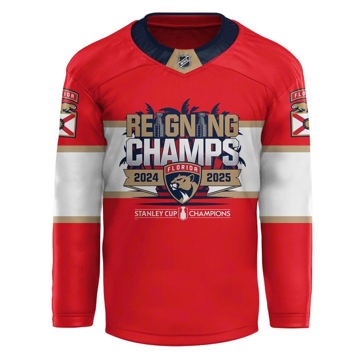 Florida Panthers 2025 Stanley Cup Champions Custom Red Hockey Jersey Florida Panthers 2025 Stanley Cup Champions Custom Red Hockey Jersey