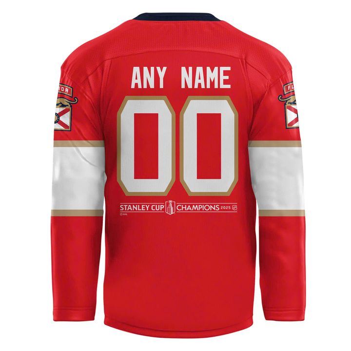Florida Panthers 2025 Stanley Cup Champions Custom Red Hockey Jersey Florida Panthers 2025 Stanley Cup Champions Custom Red Hockey Jersey