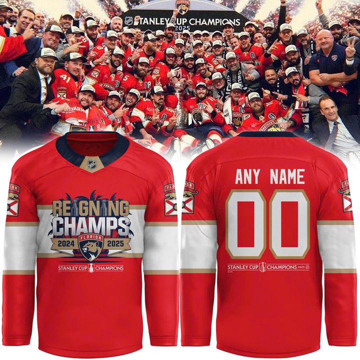 Florida Panthers 2025 Stanley Cup Champions Custom Red Hockey Jersey Florida Panthers 2025 Stanley Cup Champions Custom Red Hockey Jersey