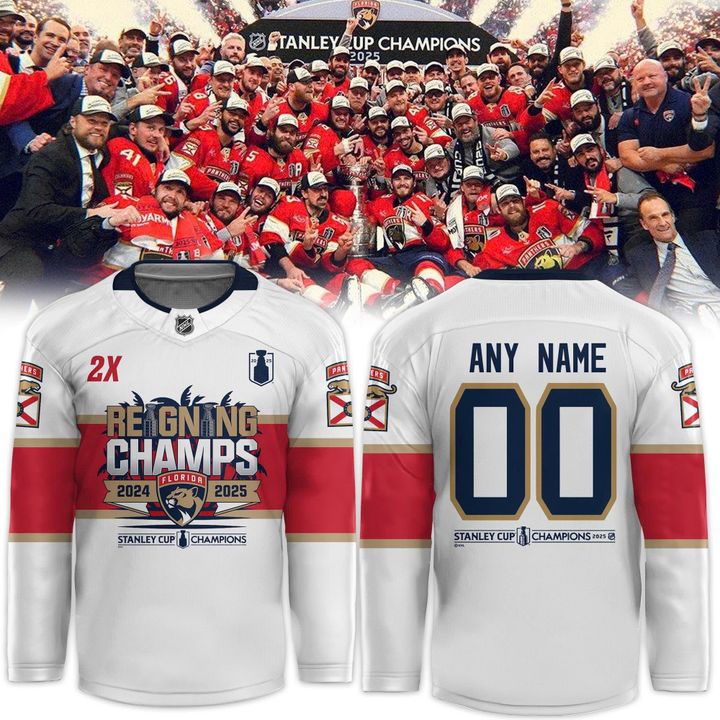 Florida Panthers 2025 Stanley Cup Champions Custom White Hockey Jersey Florida Panthers 2025 Stanley Cup Champions Custom White Hockey Jersey