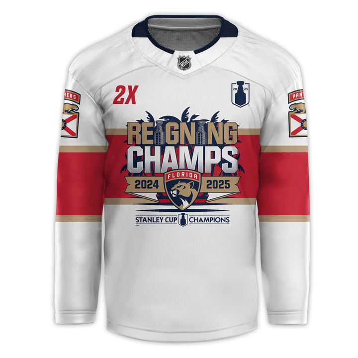 Florida Panthers 2025 Stanley Cup Champions Custom White Hockey Jersey Florida Panthers 2025 Stanley Cup Champions Custom White Hockey Jersey