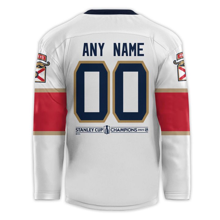 Florida Panthers 2025 Stanley Cup Champions Custom White Hockey Jersey Florida Panthers 2025 Stanley Cup Champions Custom White Hockey Jersey